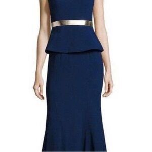 Aidan by Aidan Mattox navy peplum gown strapless